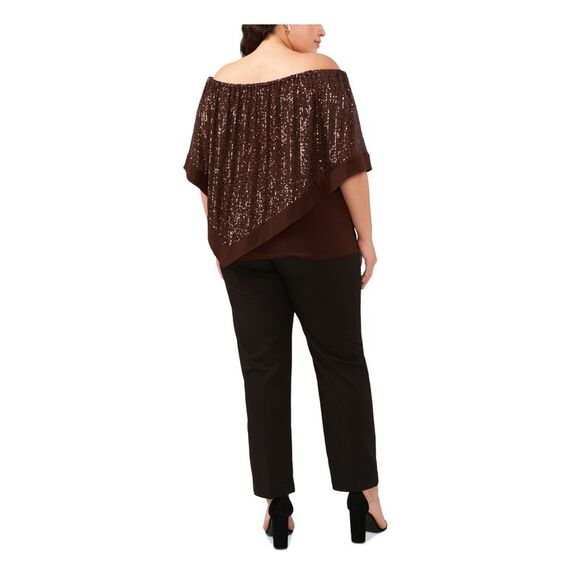 MSK Womens Brown Cape Elastic Topline Sleeveless Party Blouse Plus 2X - Picture 2 of 2